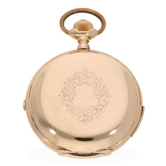 14 Carat gold large and complicated full hunter case watch Circa 1900 14 Carat gold large and complicated full hunter case watch Circa 1900