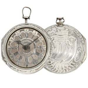 English repoussé silver pair cased verge pocket watch Circa 1720