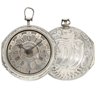 English repoussé silver pair cased verge pocket watch Circa 1720