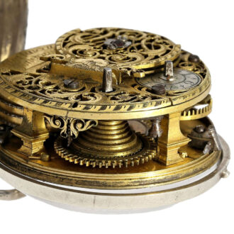 English repoussé silver pair cased verge pocket watch Circa 1720 English repoussé silver pair cased verge pocket watch Circa 1720