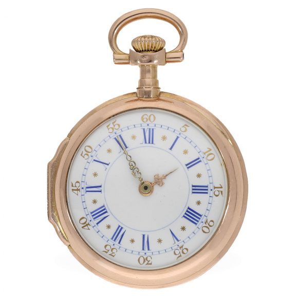 Swiss 18 carat rose gold open faced cylinder watch Circa 1880