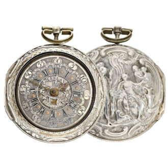 English silver pair-cased repoussé verge with date Circa 1778