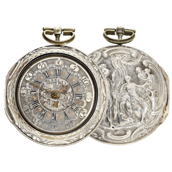 English silver pair-cased repoussé verge with date Circa 1778
