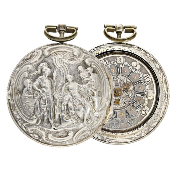 English silver pair-cased repoussé verge with date Circa 1778 English silver pair-cased repoussé verge with date Circa 1778