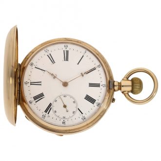 Swiss 14 carat gold early full hunter cased watch Circa 1880