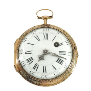 French 18 carat gold Rococo verge watch set with diamonds Circa 1760