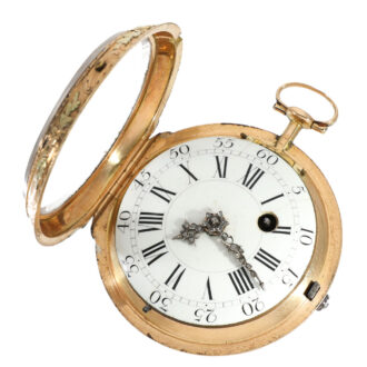 French 18 carat gold Rococo verge watch set with diamonds Circa 1760