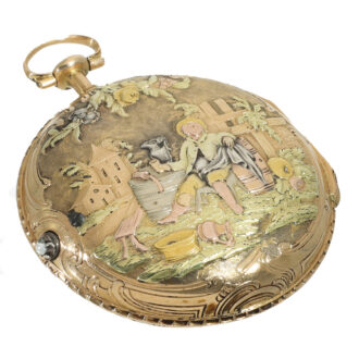 French 18 carat gold Rococo verge watch set with diamonds Circa 1760