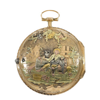 French 18 carat gold Rococo verge watch set with diamonds Circa 1760