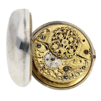 English silver pair cased verge with erotic scene Circa 1752