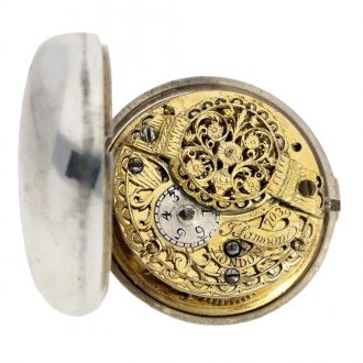 English pair case verge watch with rare enamel cartouche Circa 1752
