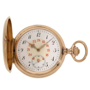 14 Carat gold heavy fine precision watch with matching watch chain Circa 1890