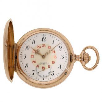 14 Carat gold heavy fine precision watch with matching watch chain Circa 1890