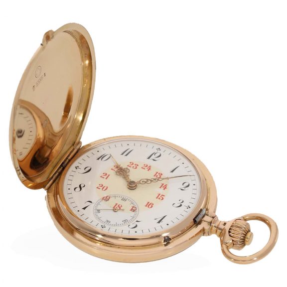 14 Carat gold heavy fine precision watch with matching watch chain Circa 1890 14 Carat gold heavy fine precision watch with matching watch chain Circa 1890