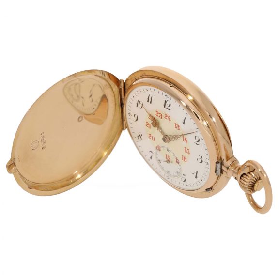 14 Carat gold heavy fine precision watch with matching watch chain Circa 1890 14 Carat gold heavy fine precision watch with matching watch chain Circa 1890