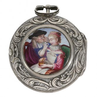 English rare silver watch with enamel painting Circa 1760