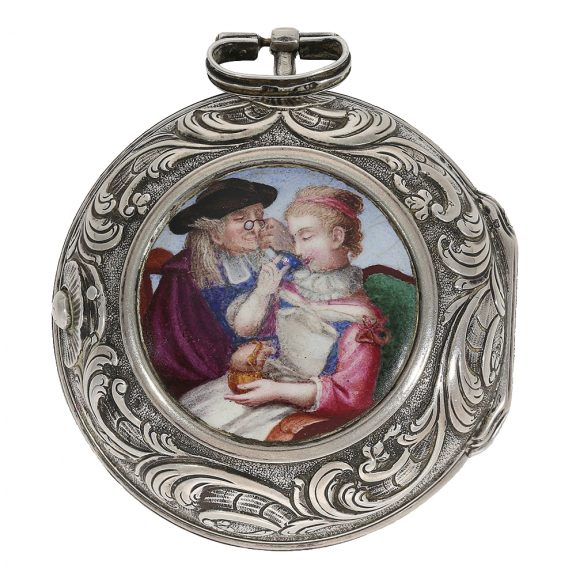 English rare silver watch with enamel painting Circa 1760 English rare silver watch with enamel painting Circa 1760