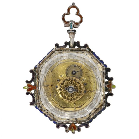 French splendidly enamelled rock crystal pendant watch Circa 1830 French splendidly enamelled rock crystal pendant watch Circa 1830