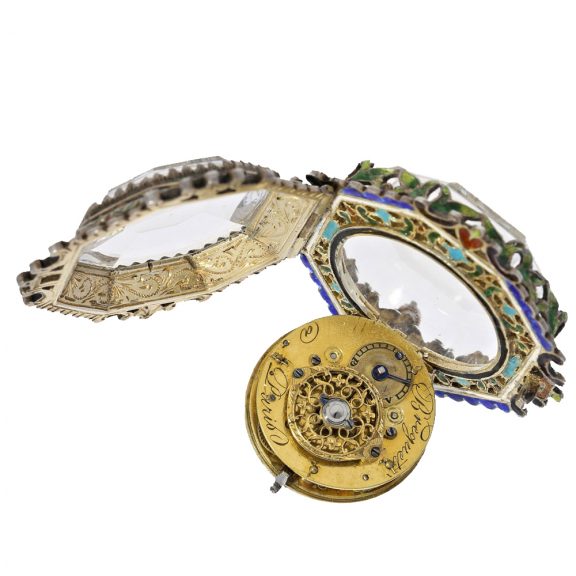 French splendidly enamelled rock crystal pendant watch Circa 1830 French splendidly enamelled rock crystal pendant watch Circa 1830