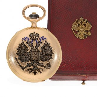 Russian 14 carat gold and enamel hunter cased watch Circa 1901