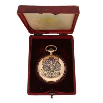Russian 14 carat gold and enamel hunter cased watch Circa 1901