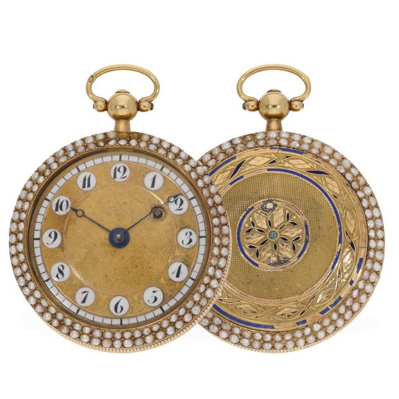 Attractive Swiss 18 carat gold and enamel verge watch Circa 1800 Attractive Swiss 18 carat gold and enamel verge watch Circa 1800