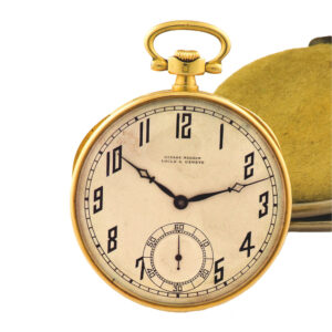Swiss yellow gold open faced lever watch with pouch Circa 1910