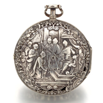 Fine Swiss silver repousse watch with alarm Circa 1730