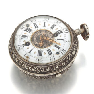 Fine Swiss silver repousse watch with alarm Circa 1730