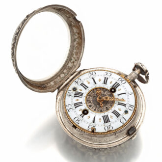Fine Swiss silver repousse watch with alarm Circa 1730