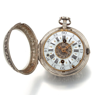 Fine Swiss silver repousse watch with alarm Circa 1730
