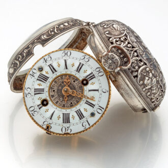 Fine Swiss silver repousse watch with alarm Circa 1730