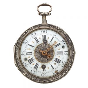 Fine Swiss silver repousse watch with alarm Circa 1730
