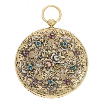 Swiss verge 18 Carat gold watch with relief case Circa 1800