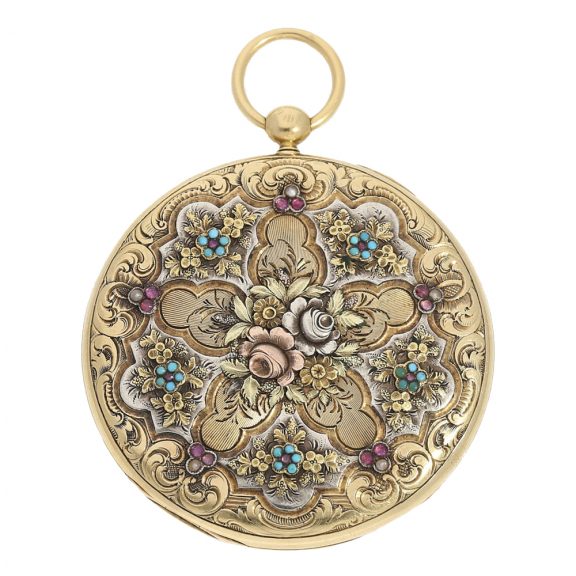 Swiss verge 18 Carat gold watch with relief case Circa 1800 Swiss verge 18 Carat gold watch with relief case Circa 1800