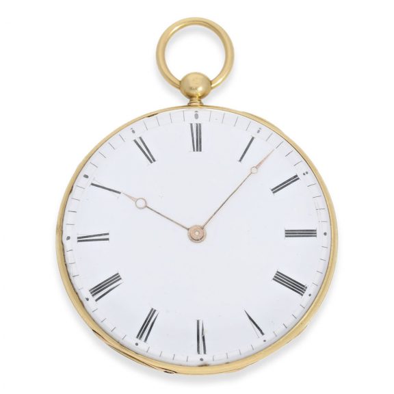 Swiss verge 18 Carat gold watch with relief case Circa 1800