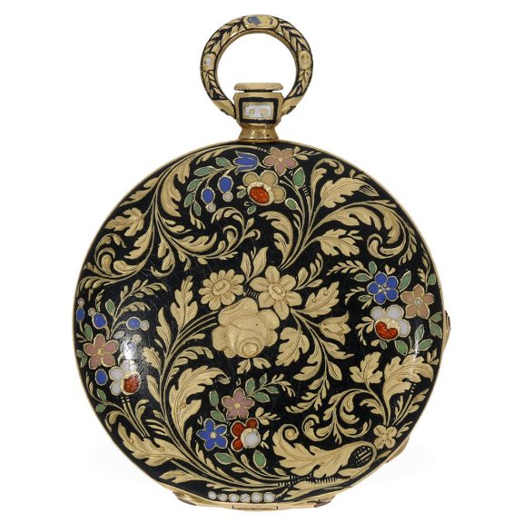 Swiss 18 carat gold and enamel cylinder watch Circa 1830 Swiss 18 carat gold and enamel cylinder watch Circa 1830