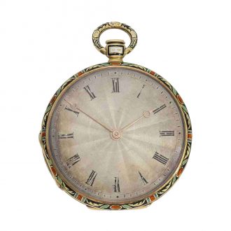 Swiss 18 carat gold and enamel cylinder watch Circa 1830