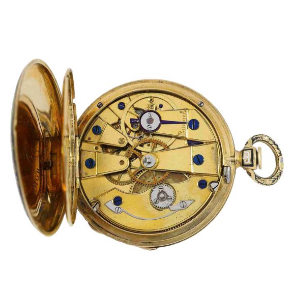Swiss 18 carat gold and enamel cylinder watch Circa 1830 Swiss 18 carat gold and enamel cylinder watch Circa 1830