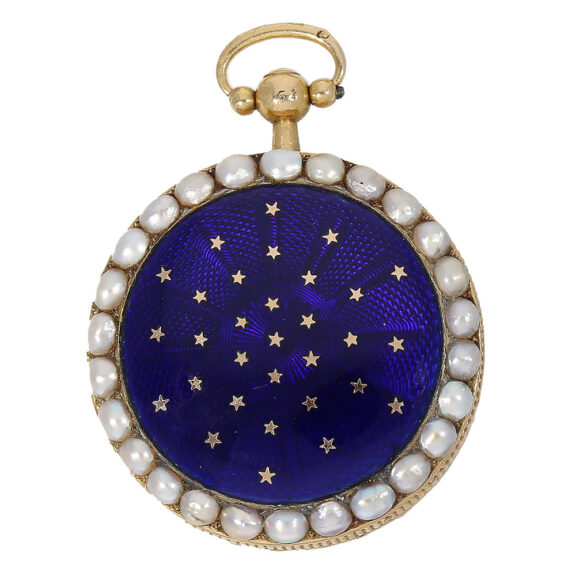 Small gold enamel verge clock with "Starry Sky Decor" Circa 1800 Small gold enamel verge clock with "Starry Sky Decor" Circa 1800
