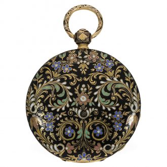 French 18K gold cylinder watch with decentralized dial Circa 1820