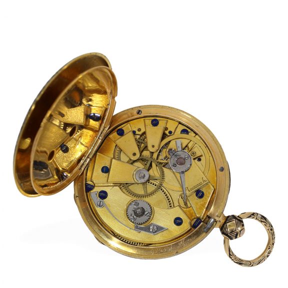 French 18K gold cylinder watch with decentralized dial Circa 1820 French 18K gold cylinder watch with decentralized dial Circa 1820