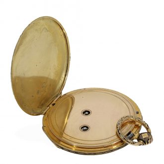 French 18K gold cylinder watch with decentralized dial Circa 1820