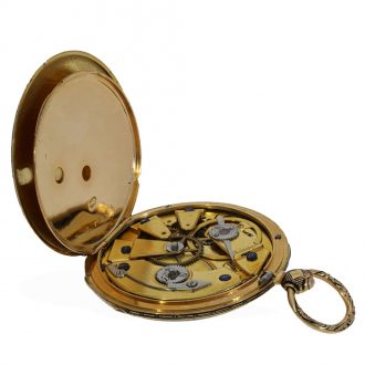 French 18K gold cylinder watch with decentralized dial Circa 1820