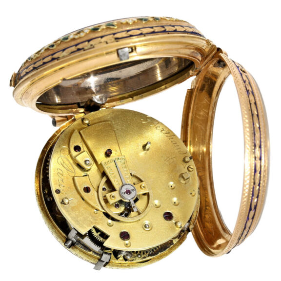 French extravagant gold case, beautiful enamel inlays Circa 1780 French extravagant gold case, beautiful enamel inlays Circa 1780