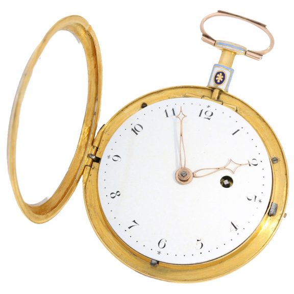 English large 18 Carat gold enamel verge watch Circa 1810 English large 18 Carat gold enamel verge watch Circa 1810