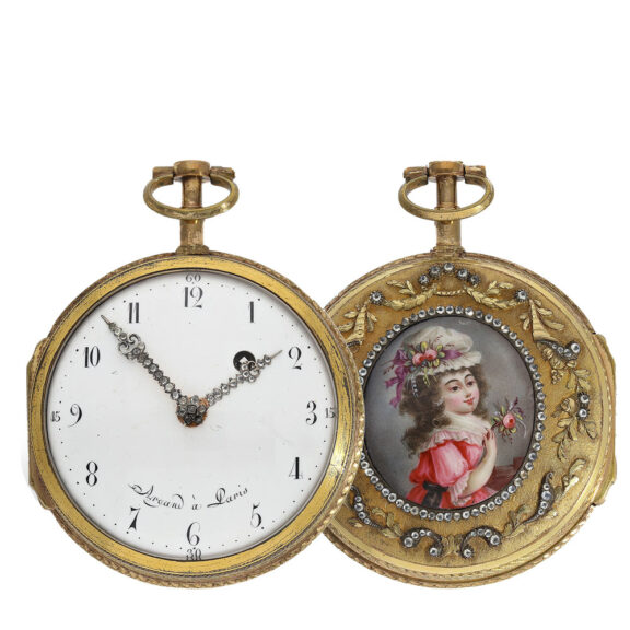 French watch with enamel painting and stone trimmings Circa 1770