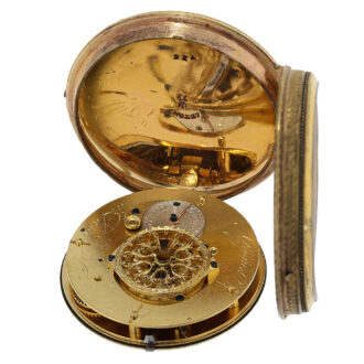 The movement has a verge escapement, which was the common type of escapement in the 17th and 18th centuries