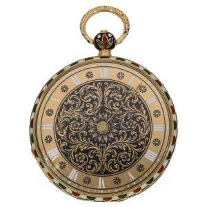 Swiss 18 carat gold and enamel cylinder pocket watch Circa 1820