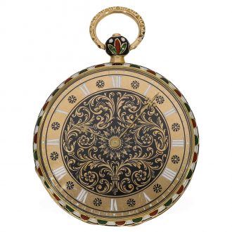Swiss 18 carat gold and enamel cylinder pocket watch Circa 1820